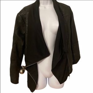 Soft Vegan leather jacket with side zipper and cowl style neckline